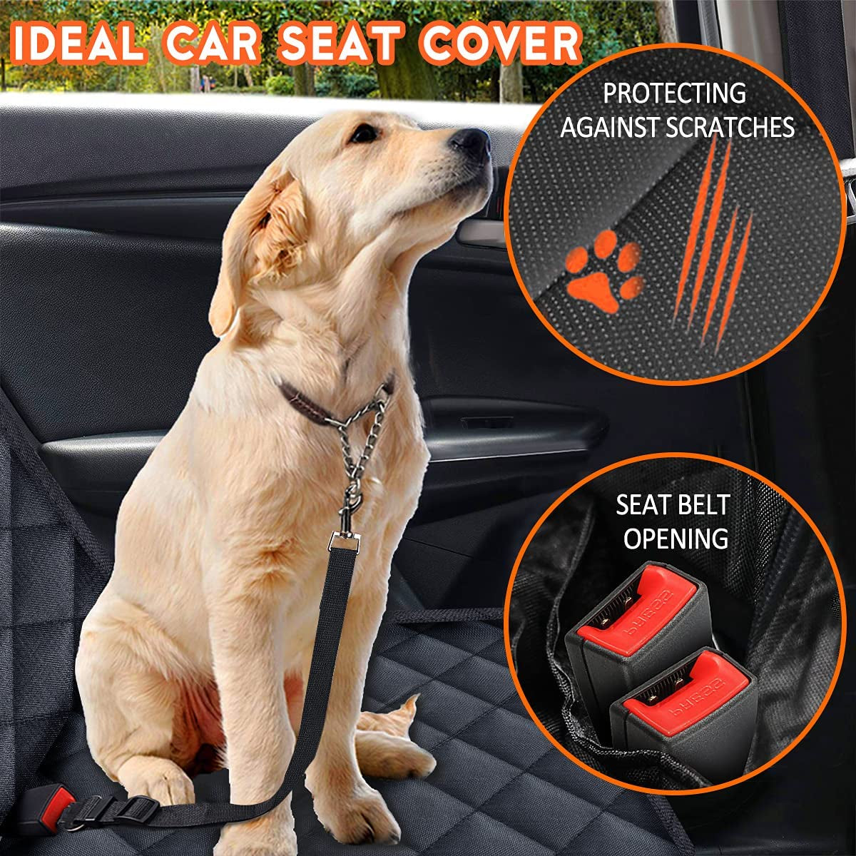 Premium Waterproof Dog Car Seat Cover - Non-Slip Back Seat Protector for Cars, Trucks, and SUVs with Middle Armrest Compatibility - Black