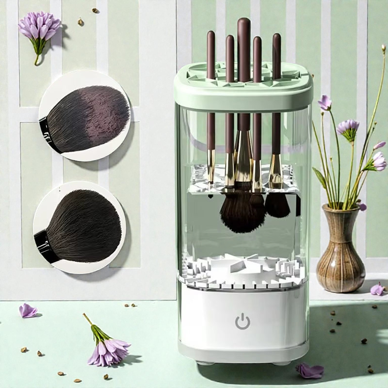 LIMPIADOR ELECTRICO PARA BROCHAS 3 EN 1, ESCURRIDOR AUTOMATICO, SOPORTE PARA BROCHAS DE MAQUILLAJE, HERRAMIENTA DE SECADO RAPIDO
