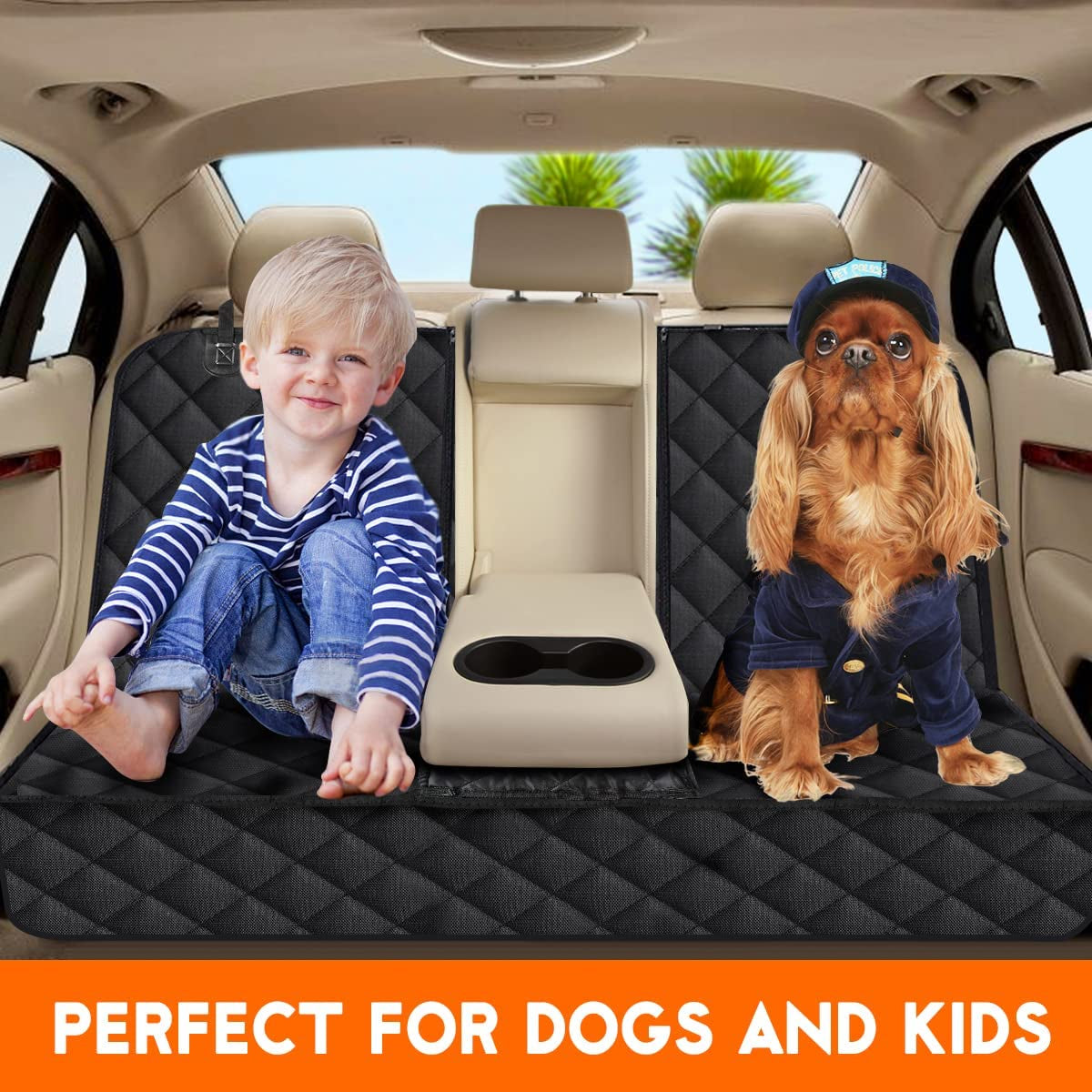 Premium Waterproof Dog Car Seat Cover - Non-Slip Back Seat Protector for Cars, Trucks, and SUVs with Middle Armrest Compatibility - Black