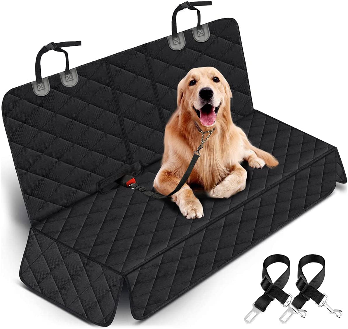 Premium Waterproof Dog Car Seat Cover - Non-Slip Back Seat Protector for Cars, Trucks, and SUVs with Middle Armrest Compatibility - Black