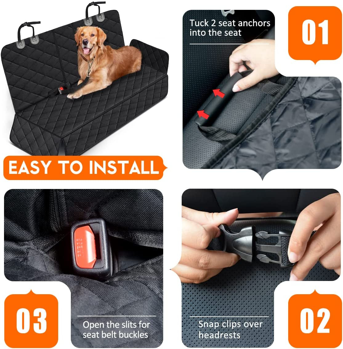 Premium Waterproof Dog Car Seat Cover - Non-Slip Back Seat Protector for Cars, Trucks, and SUVs with Middle Armrest Compatibility - Black